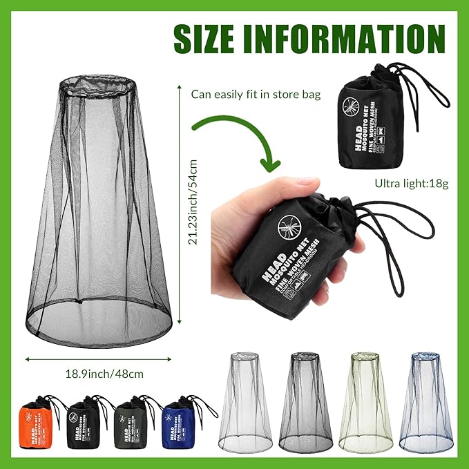 HESTYA 4 Pack Mosquito Net Mesh for Head Face Neck Fly Netting Hood from Bugs Gnats No See Net with Carry Bags for Outdoor