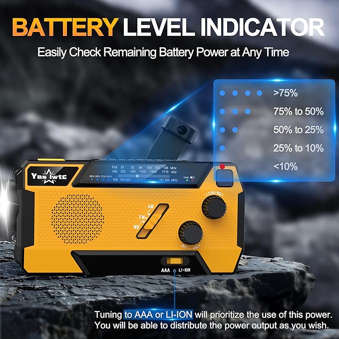 Hand Crank Emergency Radio NOAA Weather Radio 7400mWh Battery Operated 3 in 1 Charging Cable Hand Crank Charger with AM FM Portable Solar Powered Radio for Winter Storm Hurricane Survival Gear