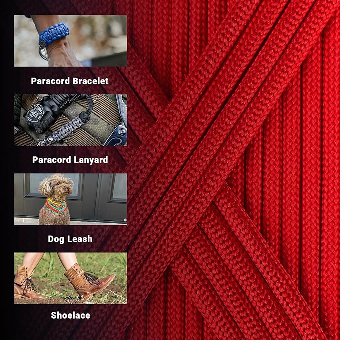 WEREWOLVES Paracord Rope, 7 Strand Type III Parachute Cord 4mm 100ft / 200ft for Crafting, DIY Projects, Survival Bracelets (Red, 200 ft)