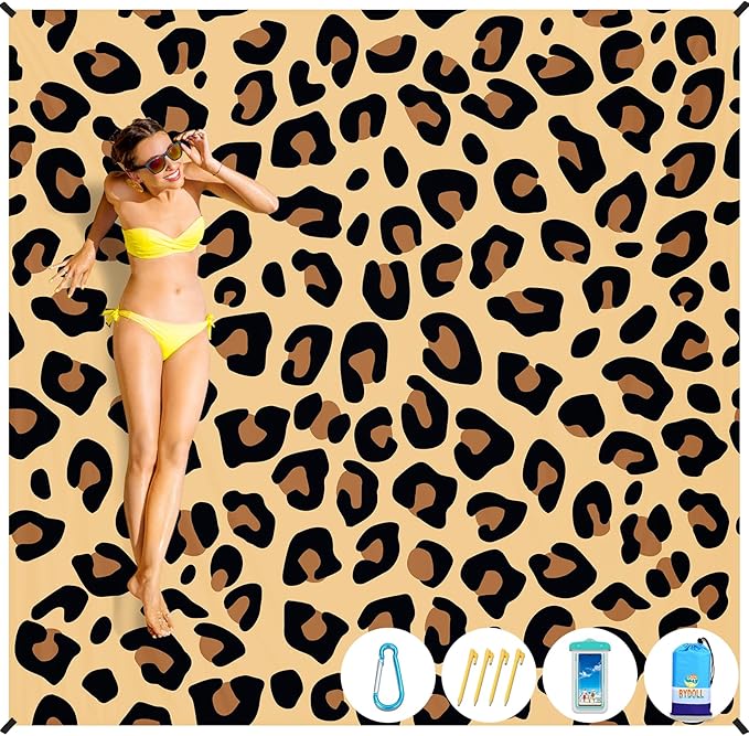 BYDOLL Beach Blanket Waterproof Sandproof 78''×81'' Suits1-4 Adults Compact Lightweight Oversized Sand-Free Blanket Large Picnic Mat for Beach Travel Camping Hiking