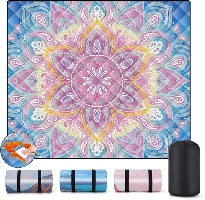 Picnic Blankets 80x80 Beachy Blanket Excersize Yogamat with Bag Womens Mens Travel Kit Camping Needs RV Decorations Long Car Road Trips Organizers Vacation Storage Gifts for Toddlers Friends