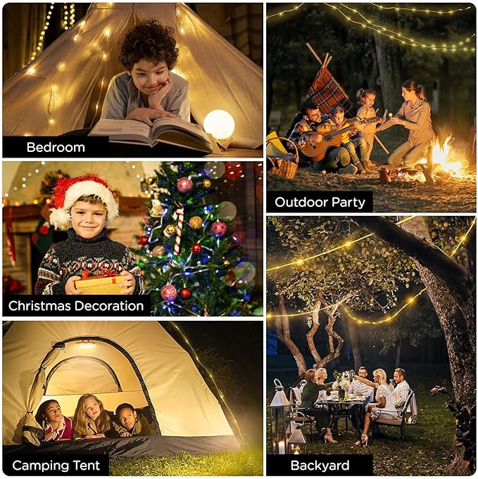 OGERY 2-Pack Camping String Lights, 2 in 1 Quick Storage 32.8FT Rechargeable Tent Lights String with 8 Lighting Modes, Hanging Waterproof Portable LED Lamp for Christmas Decor Party Bedroom Yard