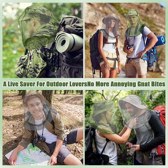 Hestya 4 Pack Mosquito Face Mesh Net Protecting Net for Outdoor Hiking Camping Climbing Mosquito Fly Insects Preventing (Gray, Army Green)