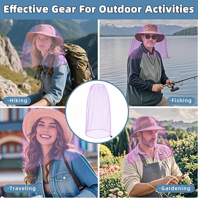 Oversized Mosquito Net 42 x 25 Inches Ultra Large Mosquito Head Net Face Neck Fly Mesh Netting Fits All Hats for Outdoor Camping Hiking Fishing Gardening Safari(Light Purple)