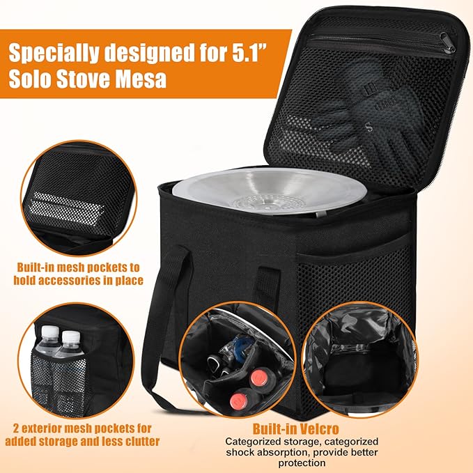 9'' Fire Pit Bag for Solo Stove Mesa & Accessories, Carry Bag for Solo Stove Mesa & Heat Deflector, Portable Fire Pit Storage Case for Travel & Camping, 3-Layer 600D Oxford Cloth, Waterproof