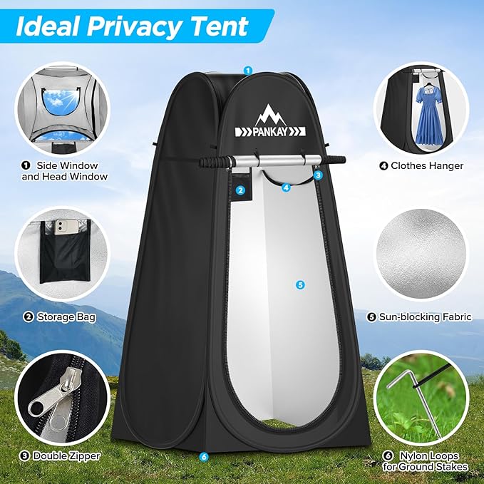 PANKAY Portable Toilet with Pop up Privacy Tent, X Large Camping Toilet Portable Potty for Adults, Outdoor Shower Tent Changing Room, Instant Pop Up, Washable Foldable Camp Toilet Kit with Carry Bag