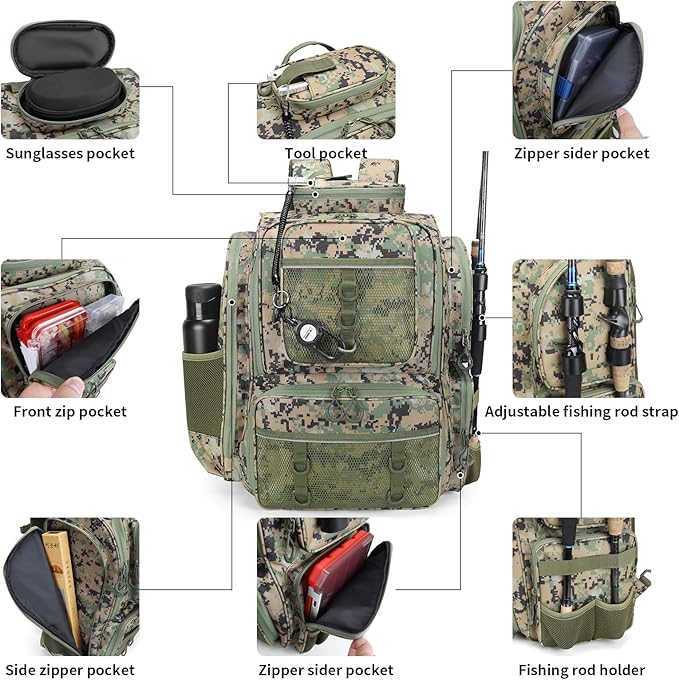 Fishing Backpack with 4 Tackle Boxes. Large Ttackle Bag Strong Materials