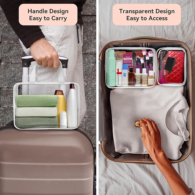 TISRATOK 10 PCS Clear Travel Makeup Toiletry Bag, Plastic PVC Cosmetic TSA Approved Organizer Kit with Zipper Handbag(White)