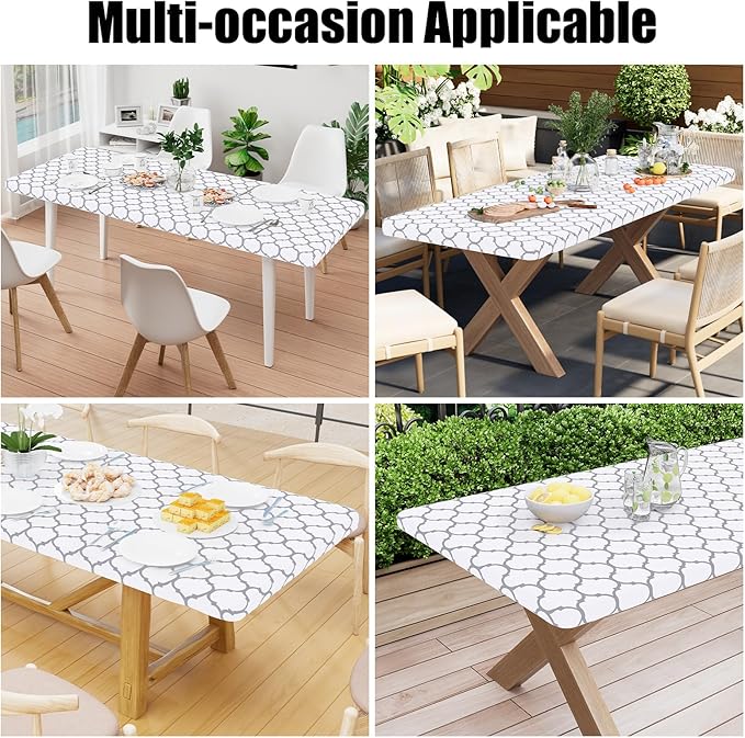 Smiry Rectangle Picnic Table Cover, Waterproof Elastic Fitted Camping Tablecloths for 5 Foot Tables, Wipeable Flannel Backed Vinyl Tablecloth Protector for Indoor, Outdoor (White, 36x60 Inches)
