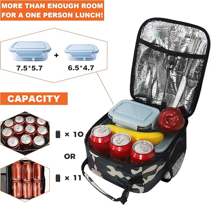 Femuar Lunch Box for Men Women Adults Small Lunch Bag for Office Work Picnic - Reusable Portable Lunchbox, Camouflage