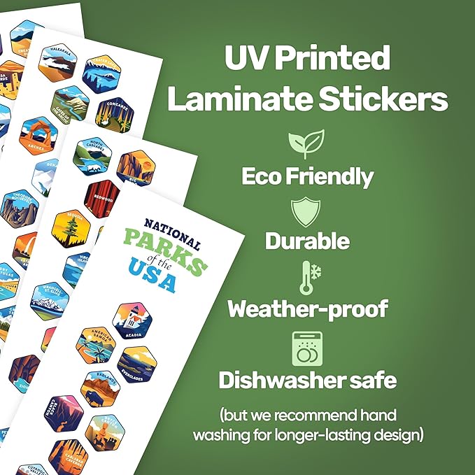LET'S WANDER National Parks Water Bottle with 63 Waterproof Stickers - 32oz Leakproof Insulated Stainless Steel with Straw - USA Hiker Gift Bottle (Arctic White)