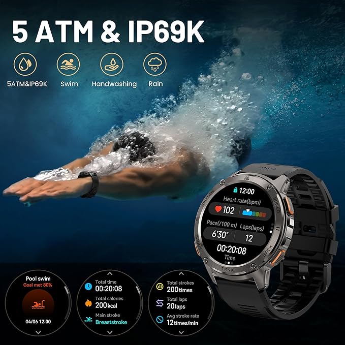 KOSPET Smart Watch for Men, 60 Days Extra-Long Battery, 50M Waterproof for Swimming, Rugged Military Full Metal Body Smartwatch, 1.43” AMOLED Always-On Fitness Watch(Answer/Make Calls) AI Voice