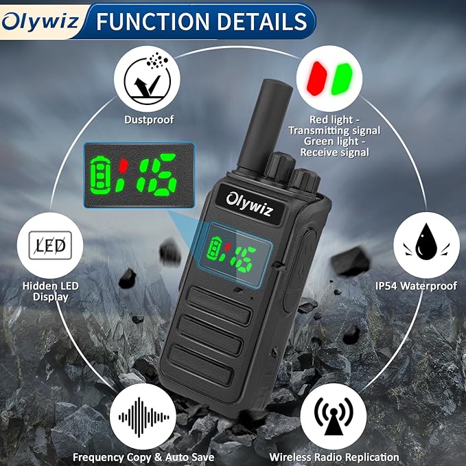 HTD 825 Long Range Two Way Radio - Waterproof Rechargeable Walkie Talkies- Premium Communication Devices with VOX Function 3 Pack for Outdoor Adventures Camping Cruises for Adults