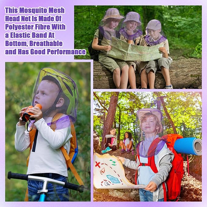 Hestya 4 Pack Mosquito Face Mesh Net Protecting Net for Outdoor Hiking Camping Climbing Mosquito Fly Insects Preventing (Purple)