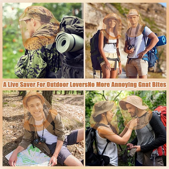HESTYA 4 Pack Mosquito Net Mesh for Head Face Neck Fly Netting Hood from Bugs Gnats No See Net with Carry Bags for Outdoor