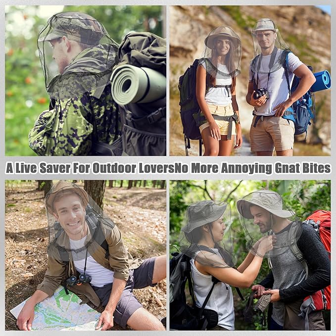 Hestya 12 Pcs Mosquito Head Face Net Mesh 18.11 x 18.11 Inch Fly Netting Hood Mosquito Net Hat with Carry Bags to Prevent No See Ums Gnats Biting Midges for Outdoor Hiking Camping Climbing, Gray