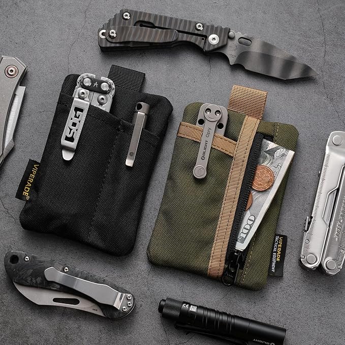 VIPERADE VE29 EDC Pouch Organizer With 3 Slots and Zipper Pocket for Everyday Carry Gears (Green/Tan)