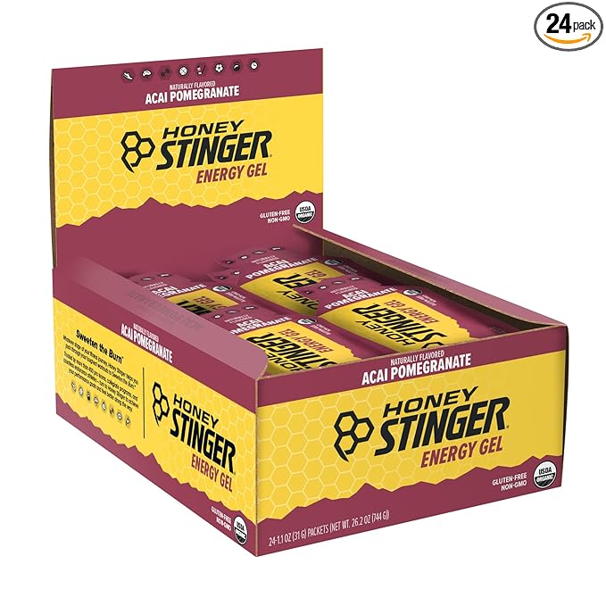 Honey Stinger Organic Acai Pomegranate Energy Gel, Gluten Free & Caffeine Free, for Exercise, Running and Performance, Sports Nutrition for Home & Gym, Pre and Mid Workout, 24 Pack, 26.4 Ounce