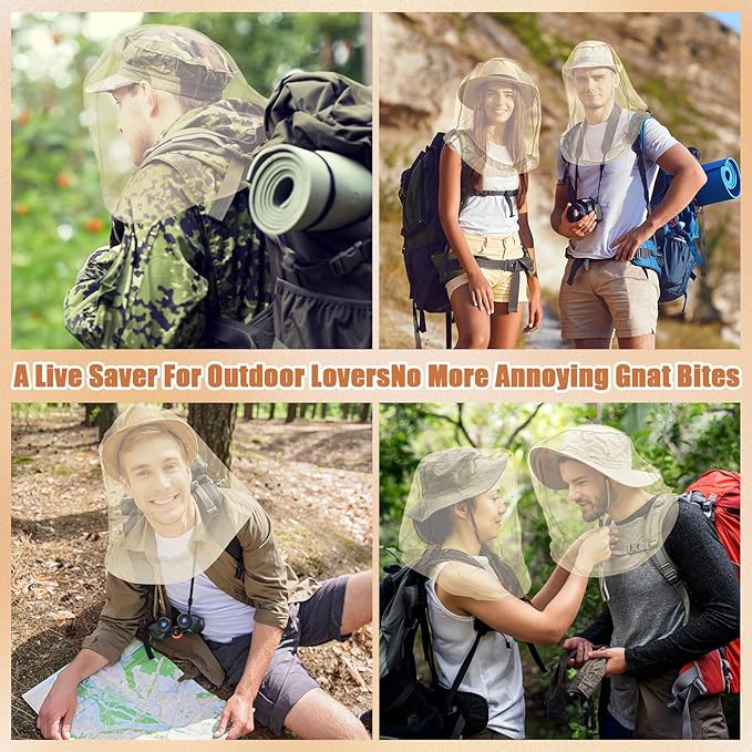 Hestya 4 Pack Mosquito Face Mesh Net Protecting Net for Outdoor Hiking Camping Climbing Mosquito Fly Insects Preventing (Beige)