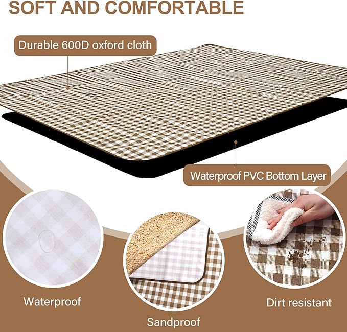 Outdoor Picnic Blanket 80"X80" Picnic Mat Extra Large Camping Blanket Beach Blanket Foldable Waterproof Sand Mat Hiking Travel Family Concerts(Brown)