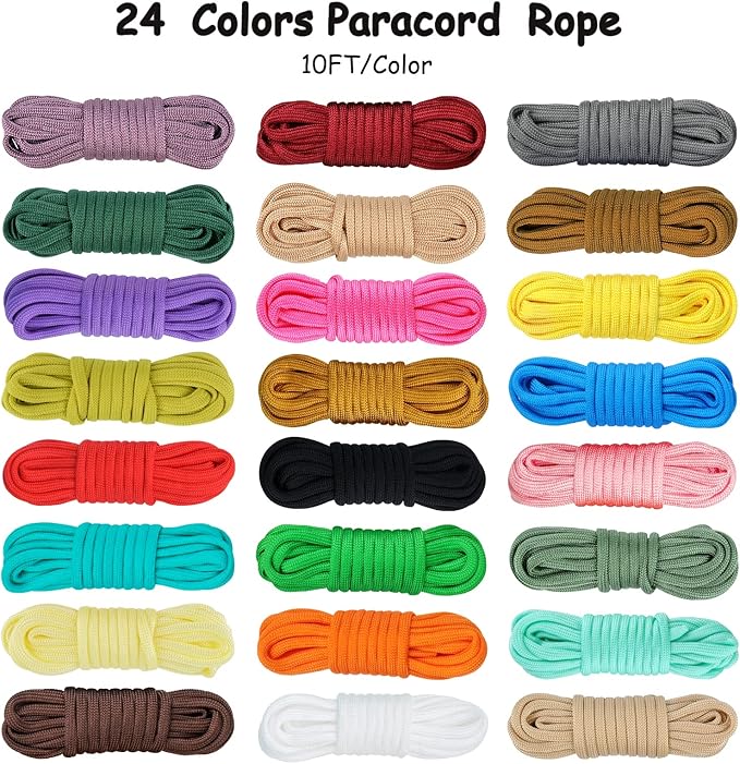 MONOBIN Paracord 550 Combo kit, 24 Colors 10ft Paracord Rope with Instruction, Multifunction Parachute Cord for Making Paracord Bracelets, Lanyard, Dog Collar, Idea for Gift…