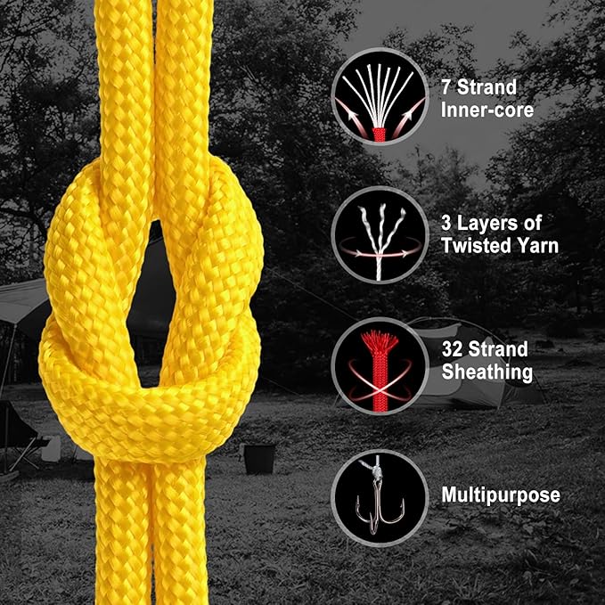 WEREWOLVES Paracord Rope, 7 Strand Type III Parachute Cord 4mm 100ft / 200ft for Crafting, DIY Projects, Survival Bracelets (Yellow, 100 ft)