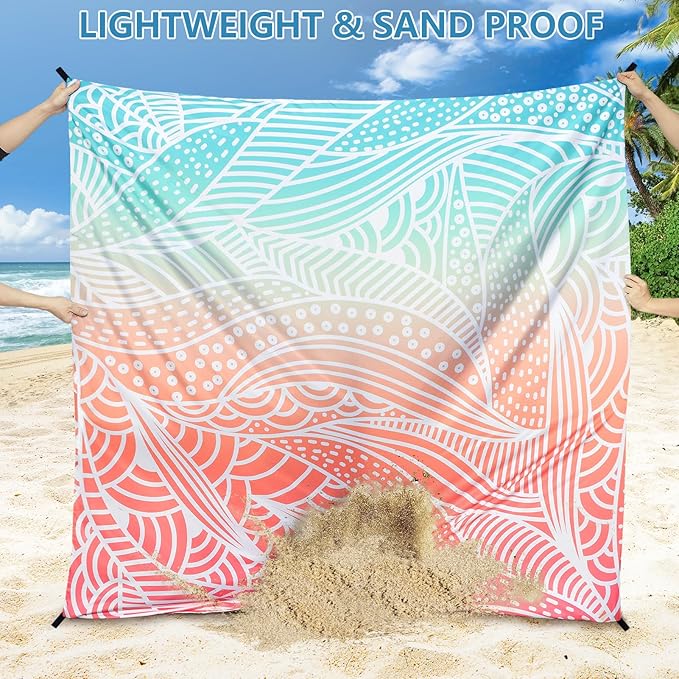 Beach Blanket Waterproof Sandproof Beach Mat 79โx 83โ for 1-4 Adults Quick Drying Durable Outdoor Picnic Mat for Beach Festival Travel Camping Hiking (Gradiant P&GN-Ripple, 79"ร83"(4 Person))