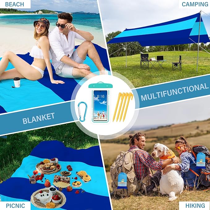 BYDOLL Beach Blanket Waterproof Sandproof 78''×110'' Suits1-7 Adults Compact Lightweight Oversized Sand-Free Blanket Large Picnic Mat for Beach Travel Camping Hiking