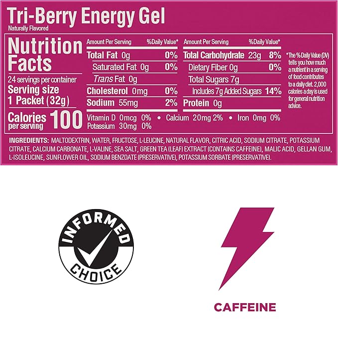 GU Energy Original Sports Nutrition Energy Gel, Vegan, Gluten-Free, Kosher, and Dairy-Free On-the-Go Energy for Any Workout, 24-Count, Tri-Berry