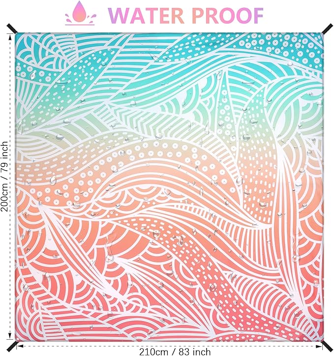 Beach Blanket Waterproof Sandproof Beach Mat 79โx 83โ for 1-4 Adults Quick Drying Durable Outdoor Picnic Mat for Beach Festival Travel Camping Hiking (Gradiant P&GN-Ripple, 79"ร83"(4 Person))