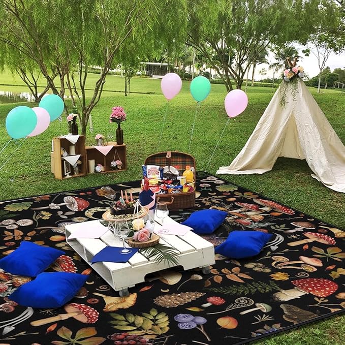 Extra Large Picnic Blankets Waterproof Foldable (80"x 80") Mushroom Beach Blanket Waterproof Sandproof,3-Layer Thicking Mat Outdoor Packable Camping Blanket