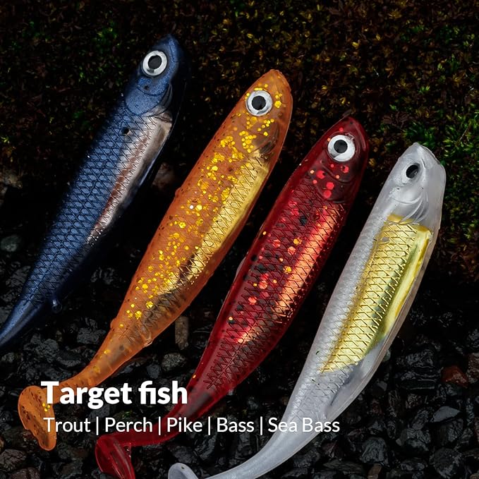 QualyQualy Soft Plastic Swimbait Paddle Tail Shad Lure Soft Bass Shad Bait Minnow Paddle Tail Swim Bait for Bass Trout Walleye Crappie - 2.75in, 3.14in, 3.94in, 5in
