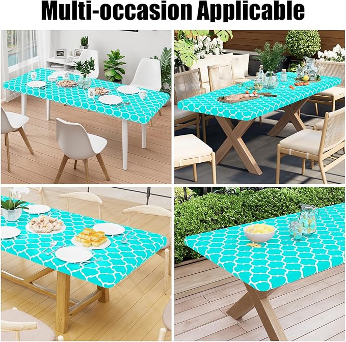 Smiry Rectangle Picnic Table Cover, Waterproof Elastic Fitted Camping Tablecloths for 6 Foot Tables, Wipeable Flannel Backed Vinyl Tablecloth Protector for Indoor, Outdoor (Teal, 36x72 Inches)