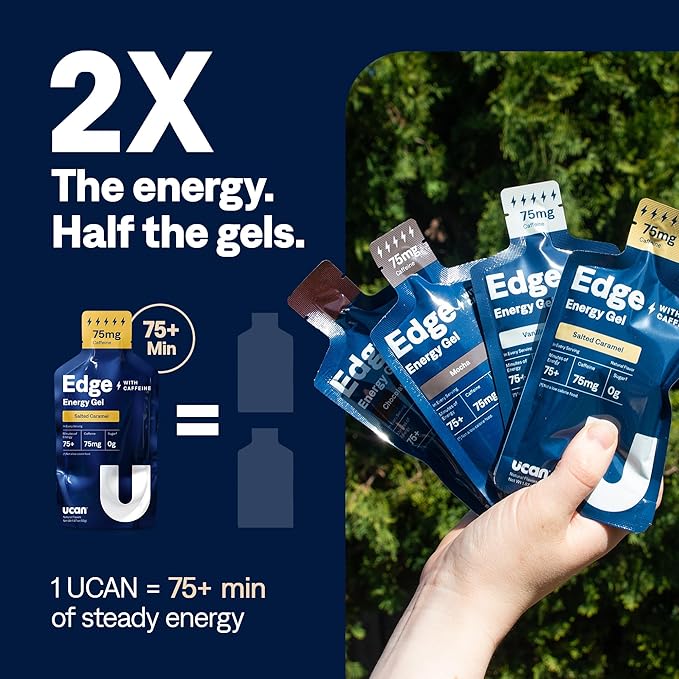UCAN Edge Energy Gel Shots, Caffeine Variety Pack (12, 2 Ounce Packets) for Running, Training, Workouts, Fitness, Cycling, Crossfit | Sugar-Free, Vegan, & Keto Friendly Energy