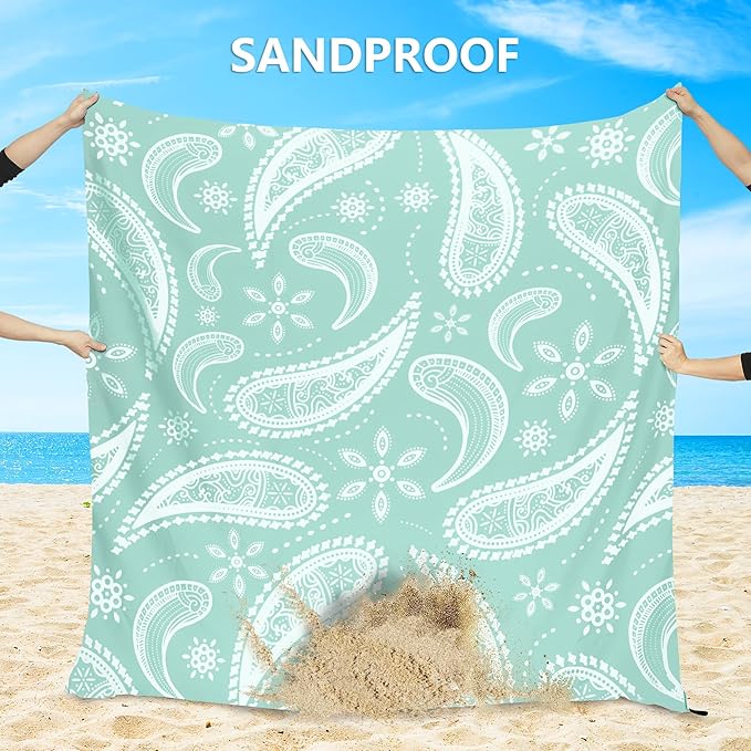 Beach Blanket, Sandproof Beach Mat, Waterproof Quick Drying Lightweight Outdoor Aztec Picnic Mat 79" X 83"/120"x108" for 2-8 Adults for Travel, Camping, Hiking