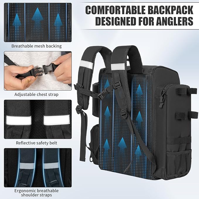 Fishing Tackle Backpack - Lightweight Outdoor Tackle Storage Bag - Water-Resistant Storage Fishing Gear and Equipment,Black
