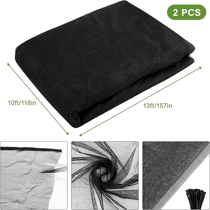 Unves 2 Pcs Mosquito Net, 13 x 10 Ft Garden Bird Netting for Vegetables Fruits from Birds Bugs, Mosquito Netting for Patio Insect Pest Barrier