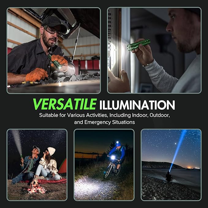 WdtPro Rechargeable Flashlights High Lumens, 1 Pack Super Bright LED Small Tactical EDC Flashlight with 10H Runtime, Portable Flash light for Camping, Home, Emergency Essentials Green Battery Included