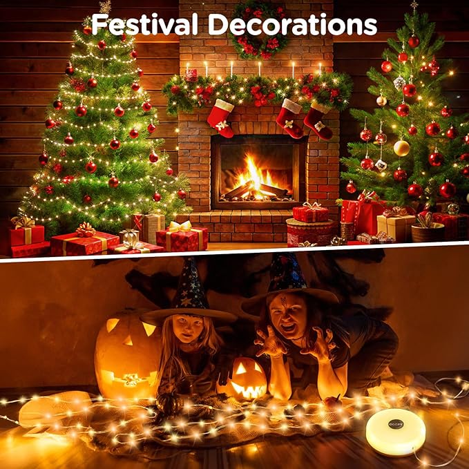 OGERY 2-Pack Camping String Lights, 2 in 1 Quick Storage 32.8FT Rechargeable Tent Lights String with 8 Lighting Modes, Hanging Waterproof Portable LED Lamp for Christmas Decor Party Bedroom Yard