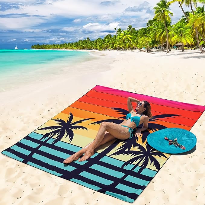 Beach Blanket Waterproof Sandproof Beach Mat 79βx 83β for 1-4 Adults Quick Drying Durable Outdoor Picnic Mat for Beach Festival Travel Camping Hiking (Sunset COCOTREE, 79"Γ83"(4 Person))