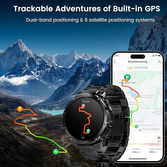 Smart Watches for Men GPS, Pressure,Altitude,Compass, 480mAh Large Battery, 50M Waterproof, Full Metal Body Smartwatch, Bluetooth Calling, 24/7 Health Monitoring, for Android & iOS(2 Bands)