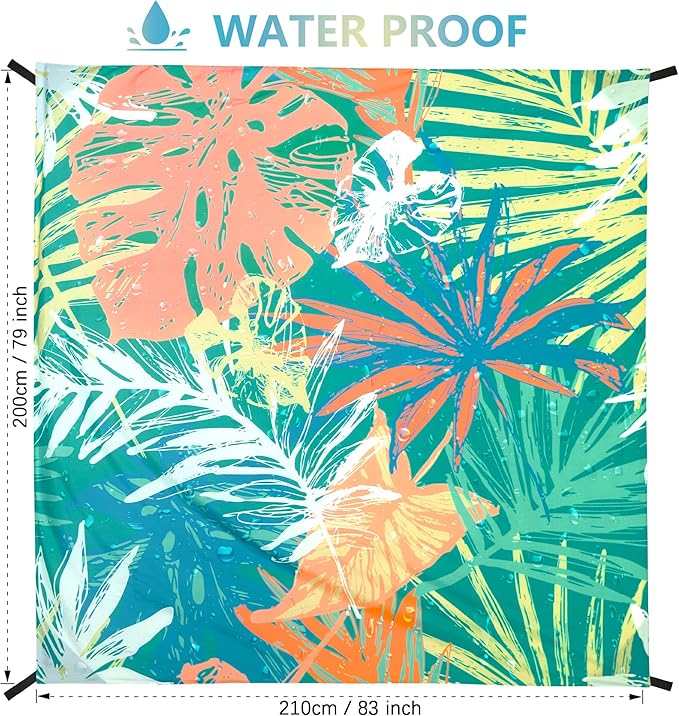 Beach Blanket Waterproof Sandproof Beach Mat 79βx 83β for 1-4 Adults Quick Drying Durable Outdoor Picnic Mat for Beach Festival Travel Camping Hiking (Colorful-Palm, 79"Γ83"(4 Person))