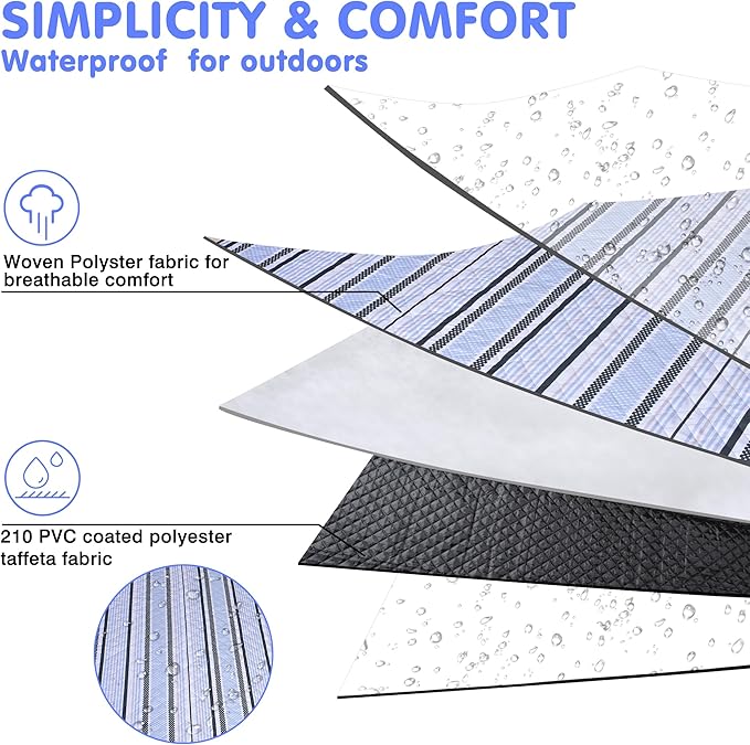 Oversized Waterproof Picnic Mat, Dustproof Washable Outdoor Beach Mat. Suitable for Camping, Outdoor, Beach, Party and Concert. (Dark Green & Light Blue, 80" * 80")
