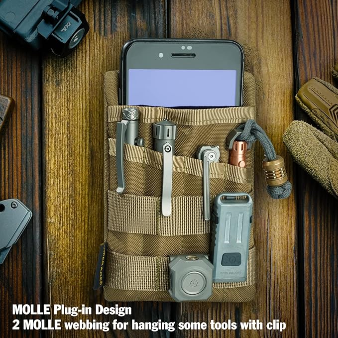 VIPERADE VE4 Tool Pouch, Nylon Pocket Organizer with 2 Pockets and 4 Small Tool Storage EDC Gears, Best Gift to Keep Organized, Hold Your Flashlight/Pocket Knife, Tactical Pen, Notebook