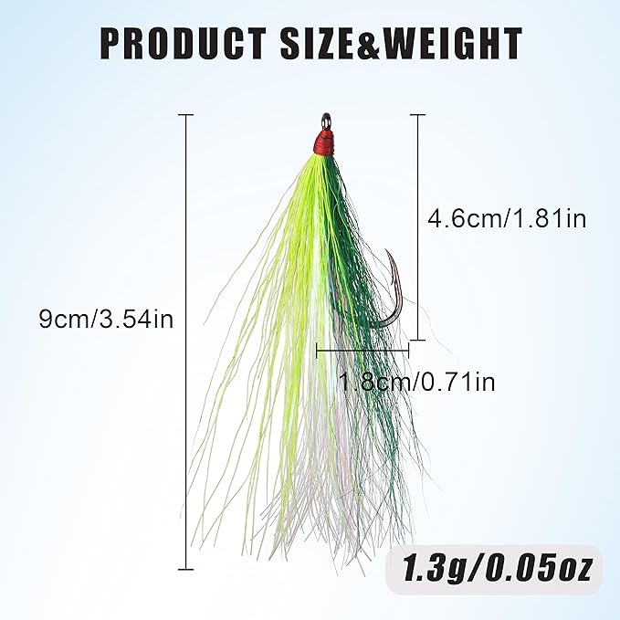Fishing Bucktail Teaser Hooks,5pcs Saltwater Fishing Jig Teaser Lures with Carbon Steel Hooks Crystal Flash Flounder Rigs for Salmon Trout Sea Bass Steelhead