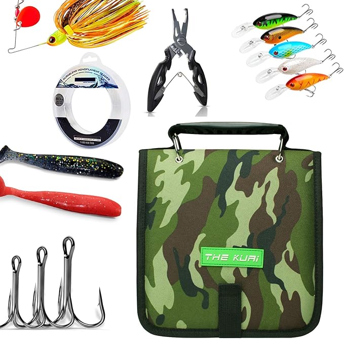 Fishing Tackle Binder, Bait Storage Bag, Soft Bait Binder, Fishing Organized Storage Rig Bag for Baits, Rigs, Jigs and Lines, Suitable for Fresh Water and Saltwater 12 (Green camouflage/9.5" * 8.3")