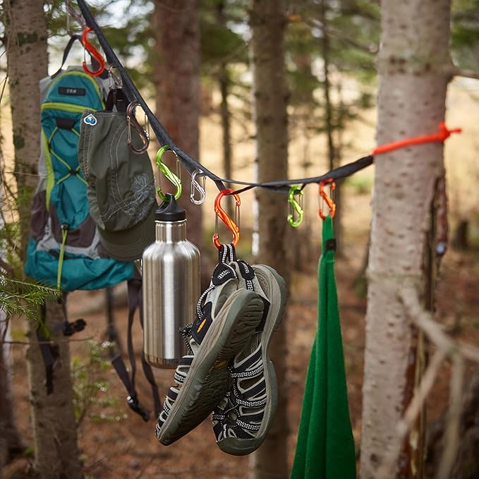 Nite Ize GearLine Hanging Organization System - Gear Ties for Camping, Hiking & Outdoor Activities - Webbing Line with S-Biner Clips & Bendable Gear Ties - Camping Gear Organization - Multicolor