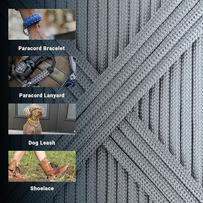 WEREWOLVES Paracord Rope, 7 Strand Type III Parachute Cord 4mm 100ft / 200ft for Crafting, DIY Projects, Survival Bracelets (Gray, 100 ft)