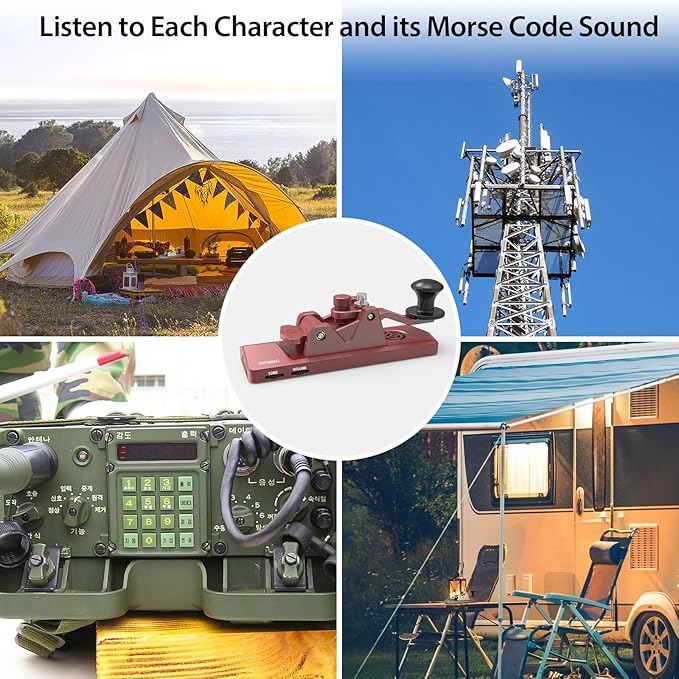Mini CW Key Morse Radio HAM Big Double Paddle Morse Code Key Aluminum Alloy Body with Speaker Base Red