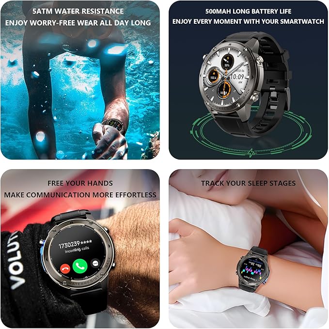 Military Smart Watch with Heart Rate Monitor/Compass/Flashlight/GPS, 1.43"AMOLED Smartwatch with 170+ Sport Modes,5ATM Waterproof Fitness Watch for Men & Women,Bluetooth Compatible iOS Android